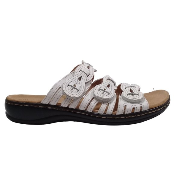 Clarks Shoes - Clarks Collection Leisa Faye Women's Adjustable White Leather Sandals Size 8.5W